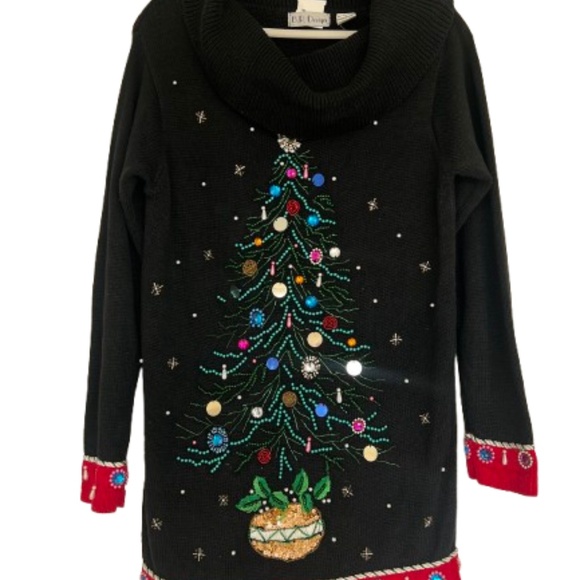 Vintage B.P. Design Christmas Tree Sweater Size S Sequined Jeweled Embellished - Picture 1 of 7